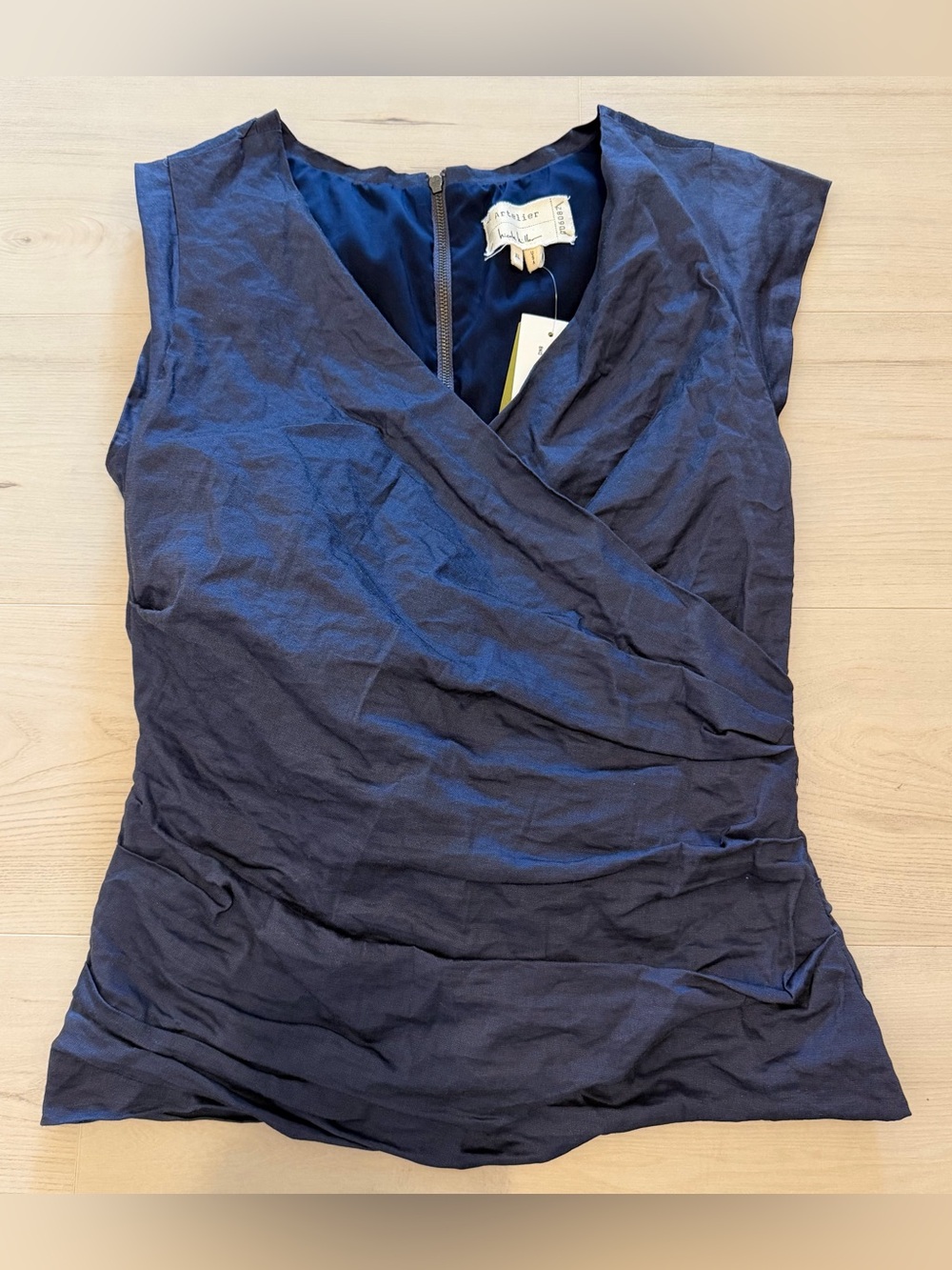 Nicole Miller Navy Blue Wrap-Front Tank Top
